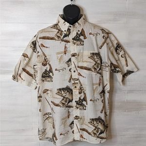 Redhead Fishing Themed Cream Multicolor Men's Shirt Size XL